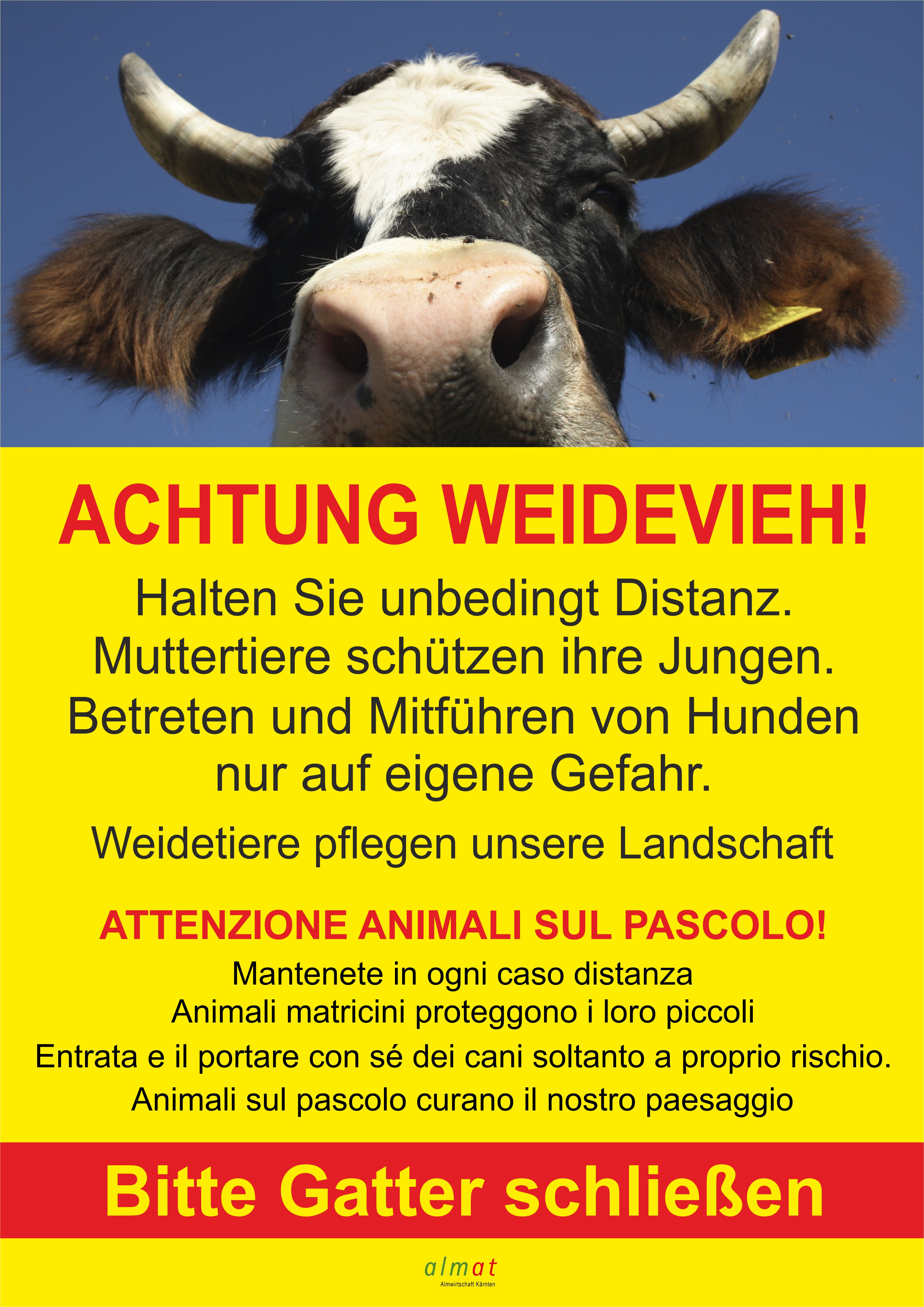 Achtung Weidevieh! Bitte Gatter schließen - Schild