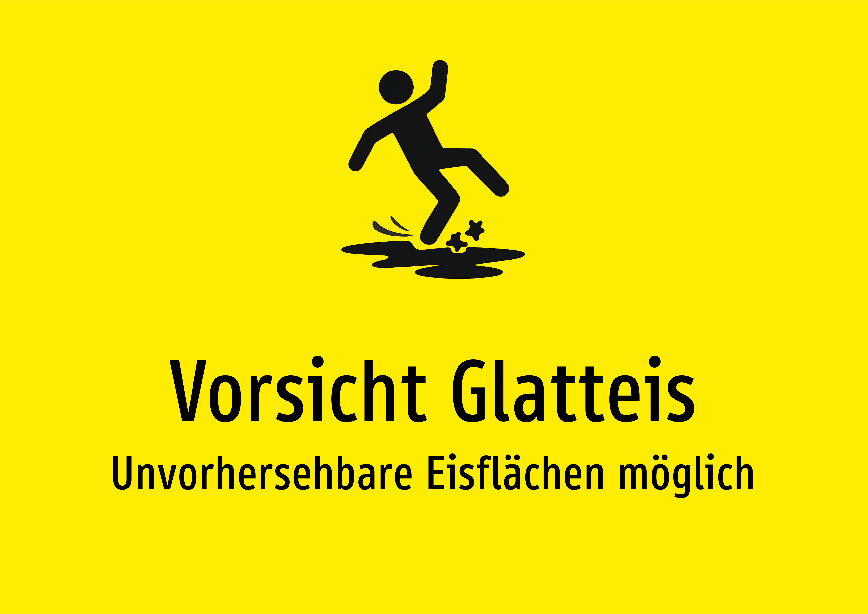 Vorsicht Glatteis - Unvorhersehbare Eisflächen möglich - Schild