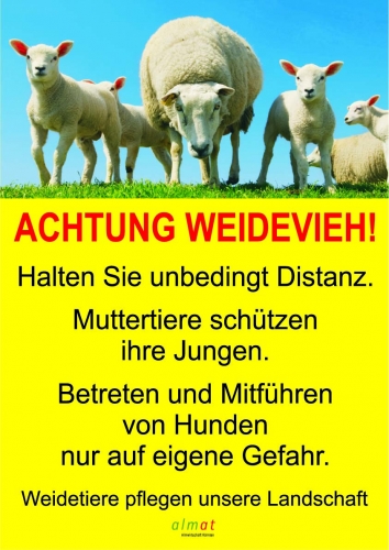 Achtung Weidevieh - Schaf - Schild