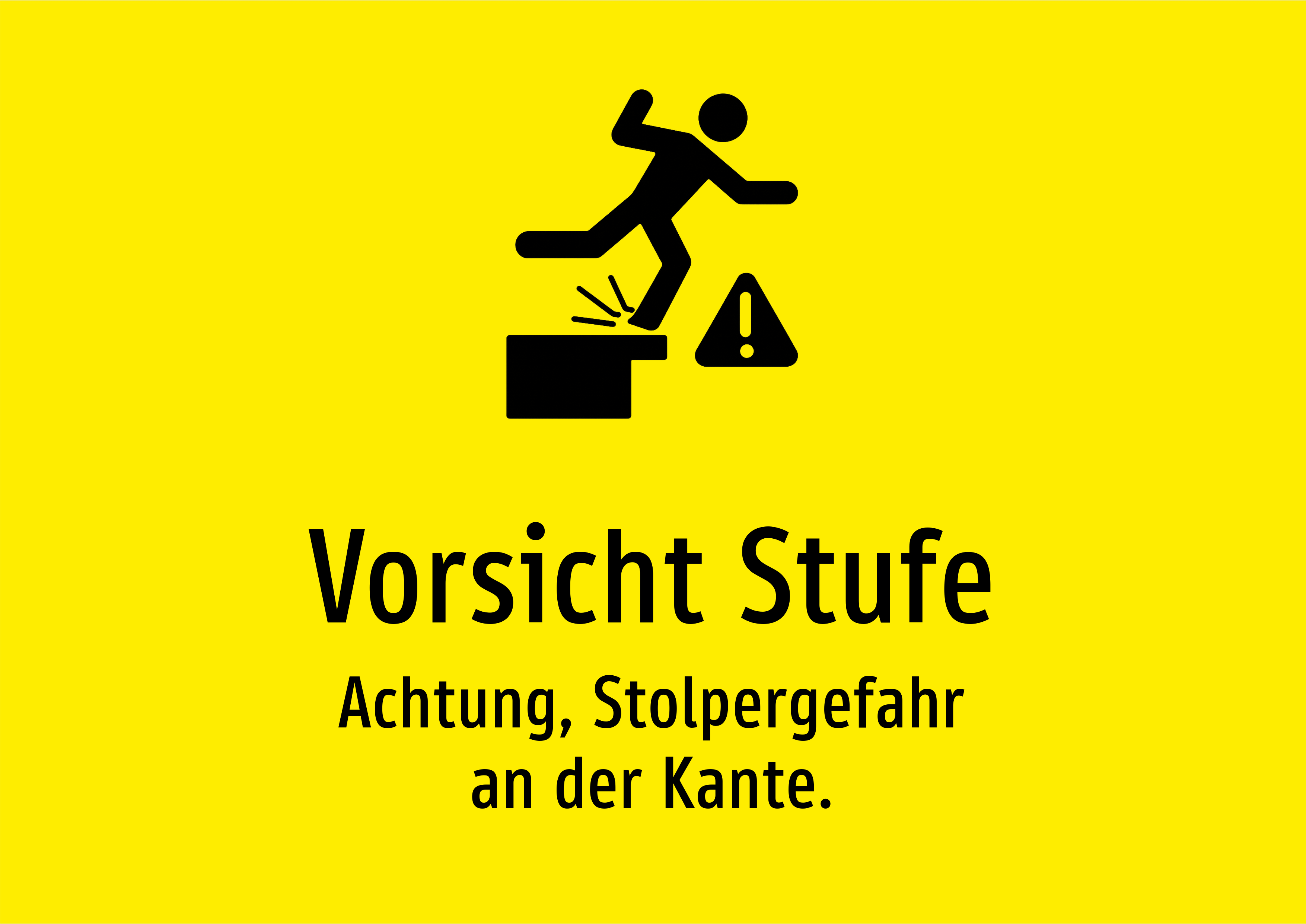 Vorsicht Stufe - Achtung, Stolpergefahr an der Kante. - Schild
