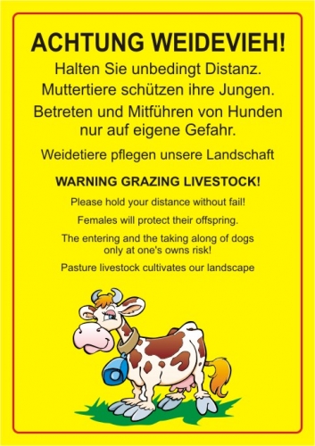 Achtung Weidevieh! - Schild