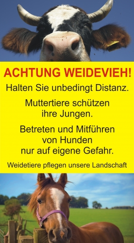 Achtung Weidevieh - Kühe und Pferde - Schild