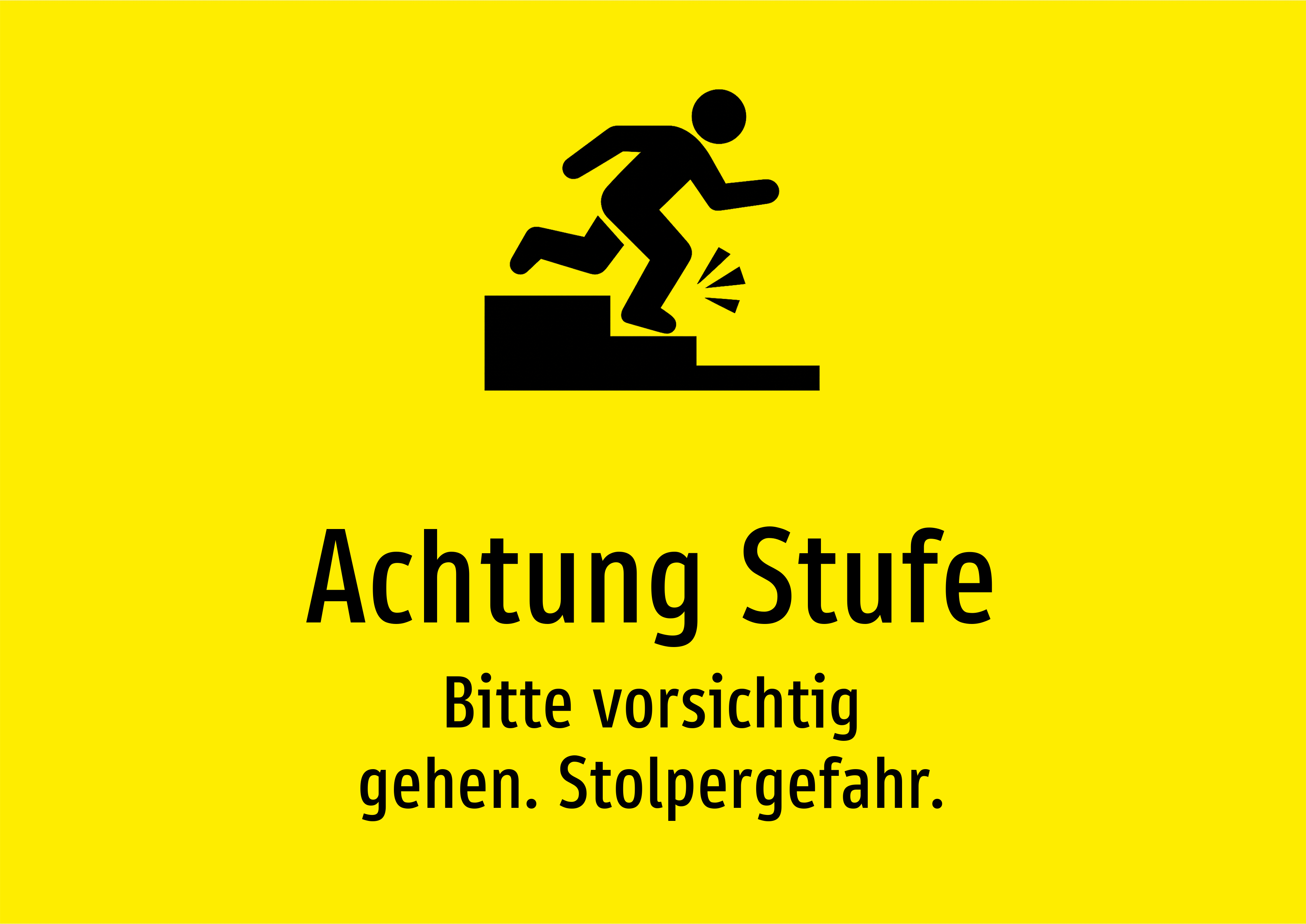 Achtung Stufe - Bitte vorsichtig gehen. Stolpergefahr. - Schild