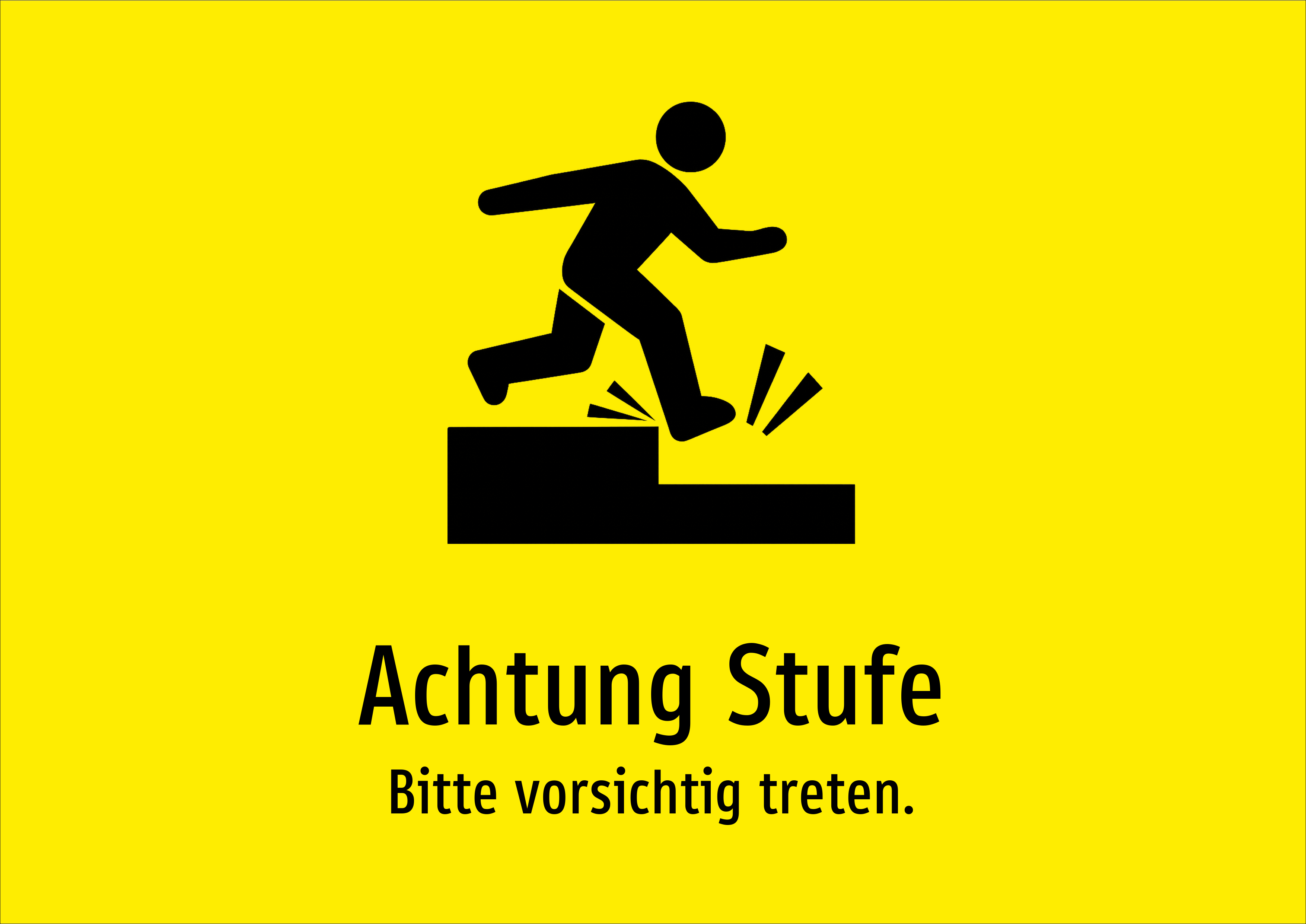 Achtung Stufe - Bitte vorsichtig treten. - Schild