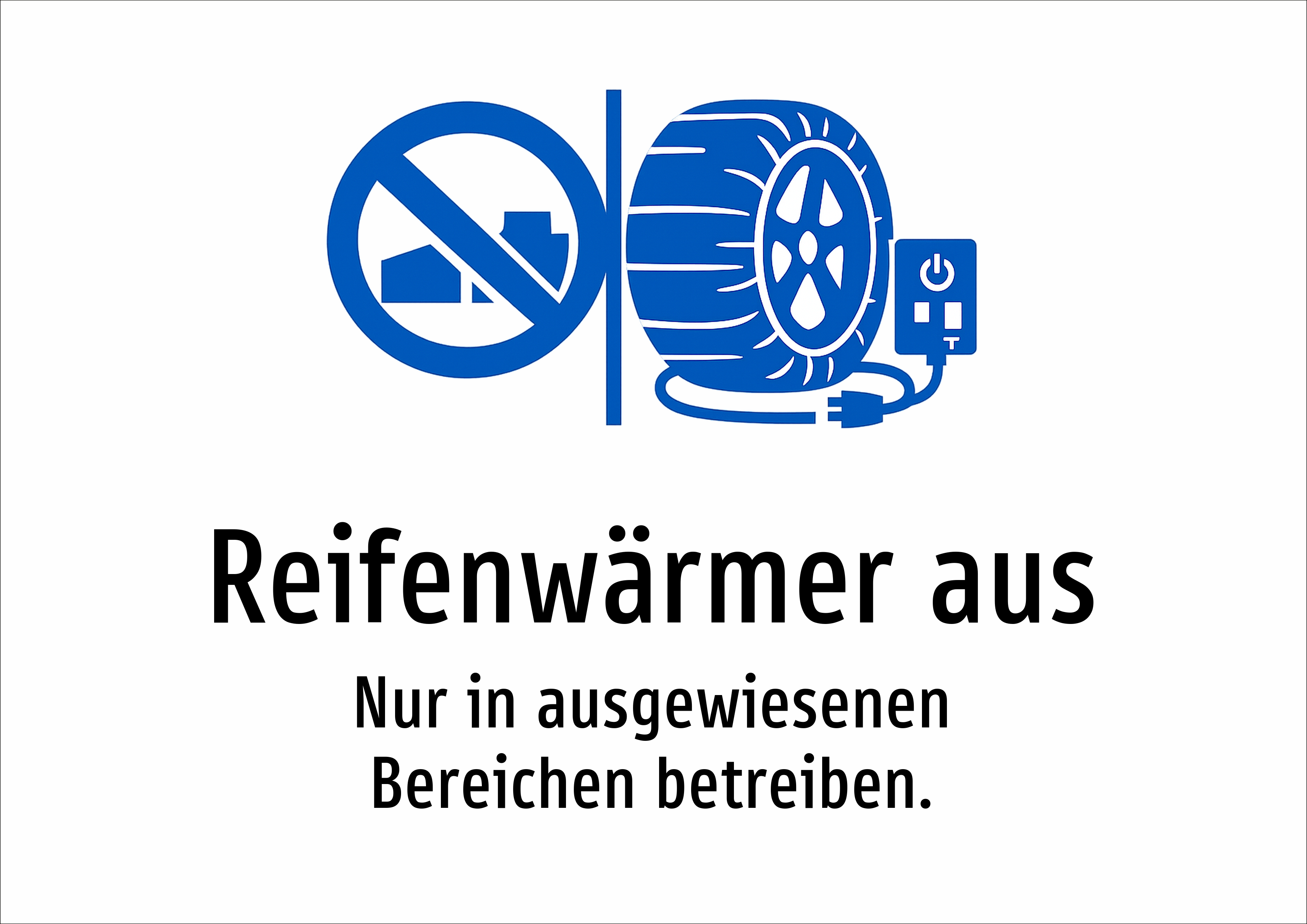 Reifenwärmer aus - Nur in ausgewiesenen Bereichen betreiben. - Schild