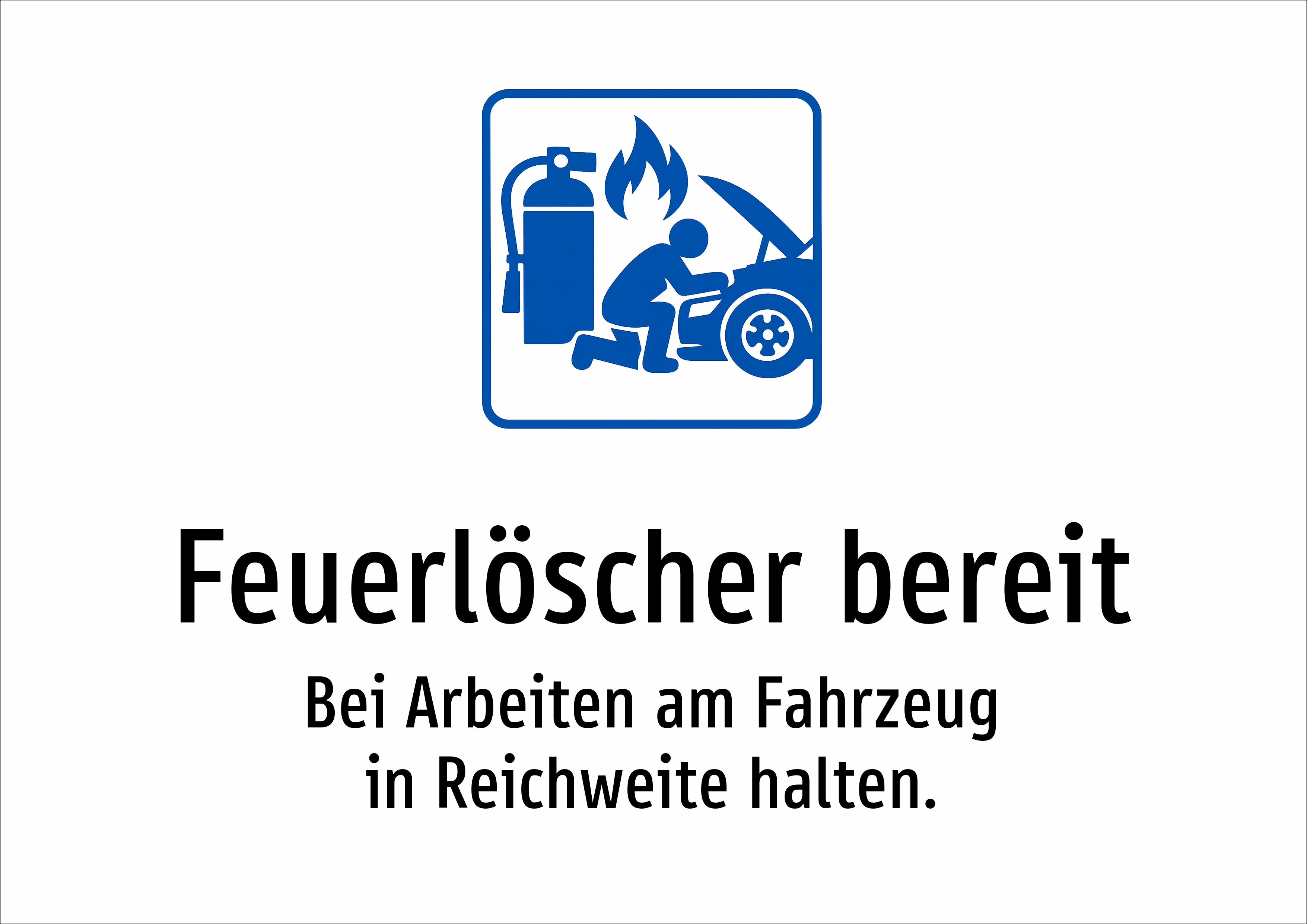 Feuerlöscher bereit - Bei Arbeiten am Fahrzeug in Reichweite halten. - Schild