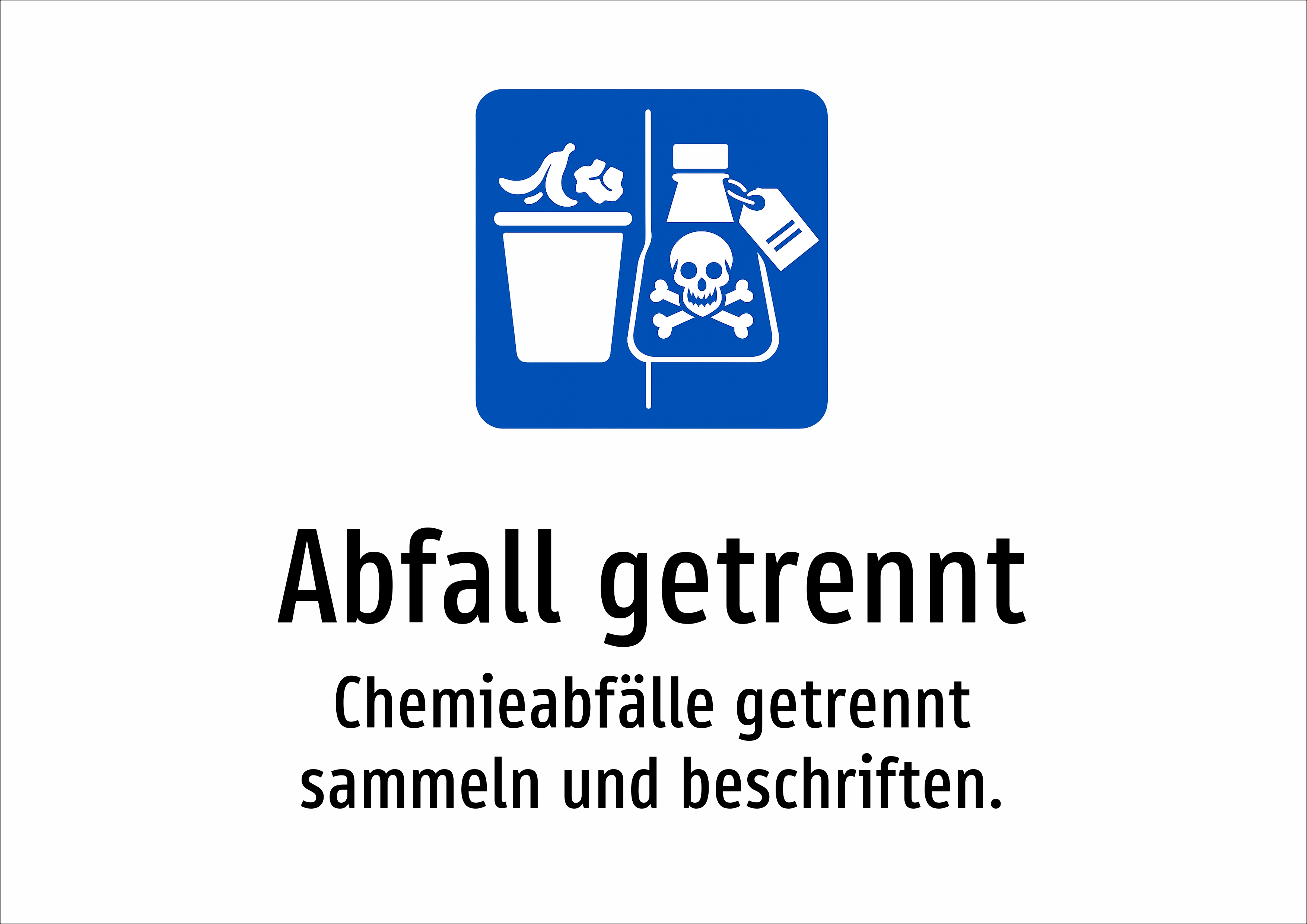 Abfall getrennt - Chemieabfälle getrennt sammeln und beschriften. - Schild