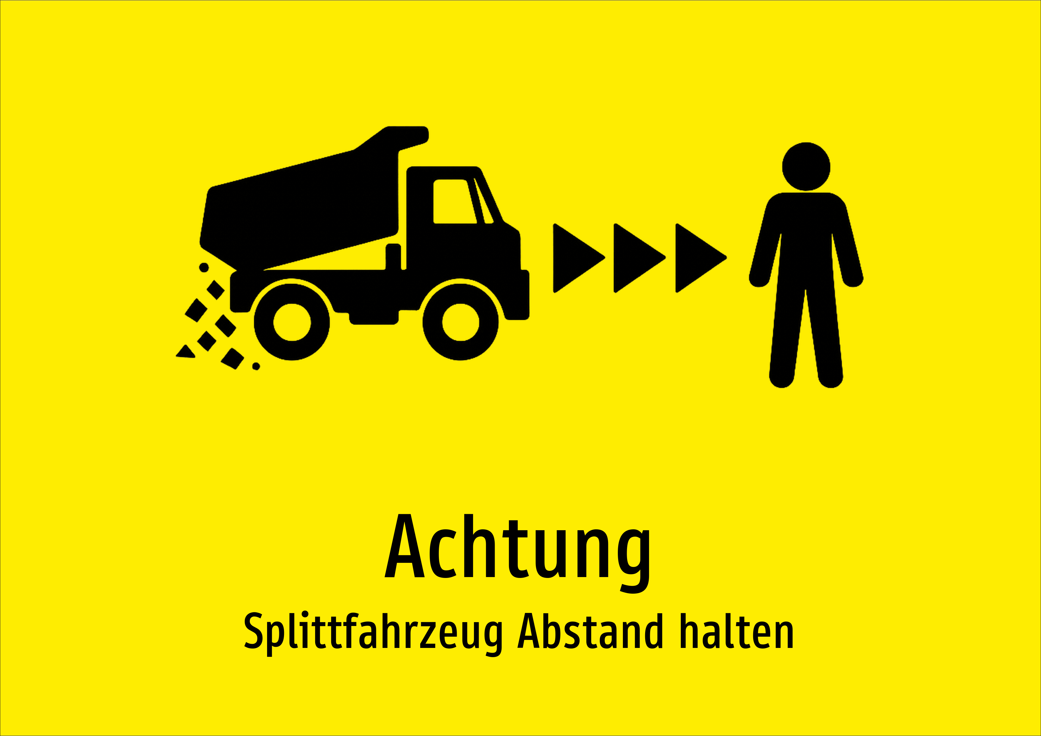 Achtung - Splittfahrzeug Abstand halten - Schild