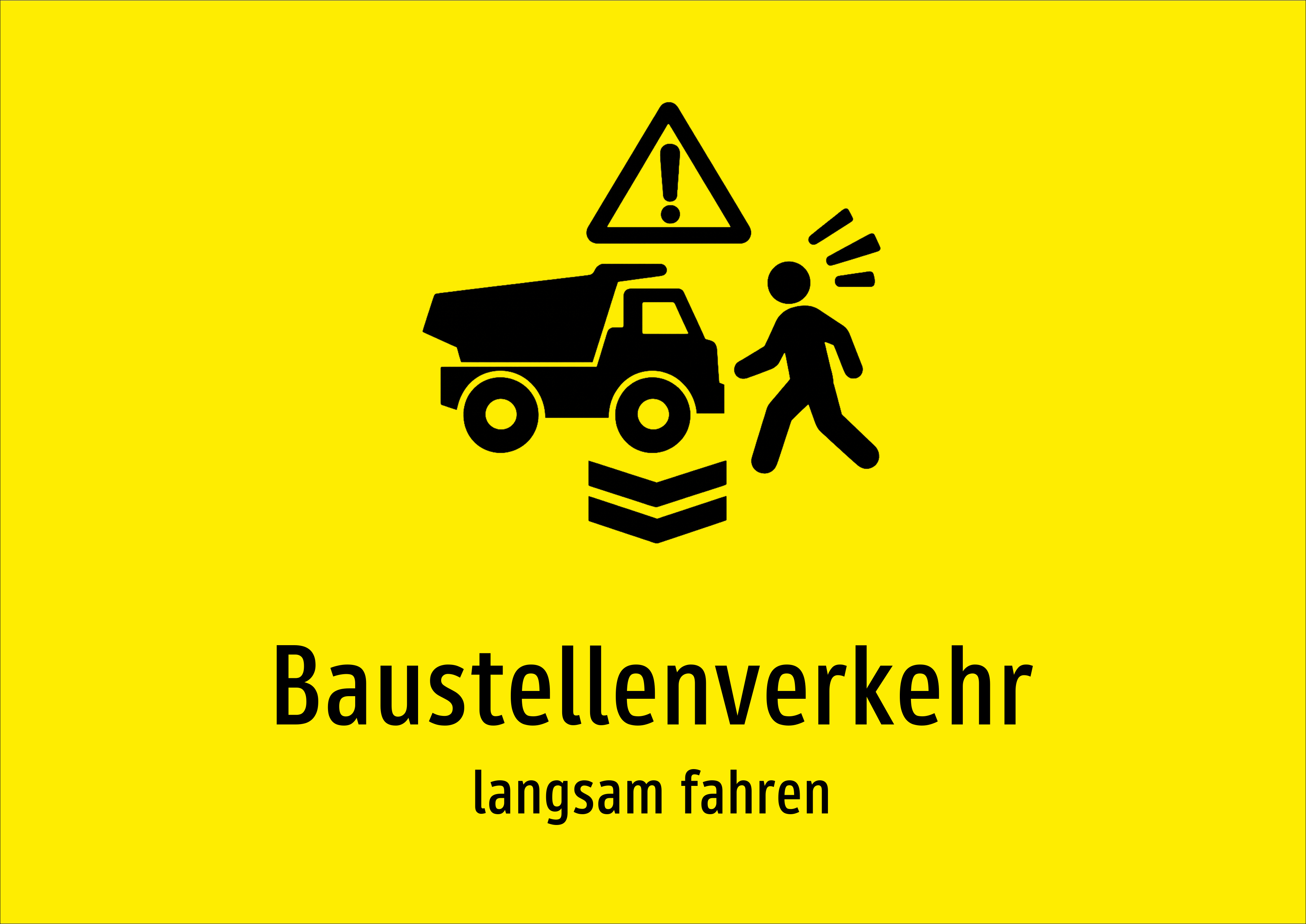 Baustellenverkehr - langsam fahren - Schild