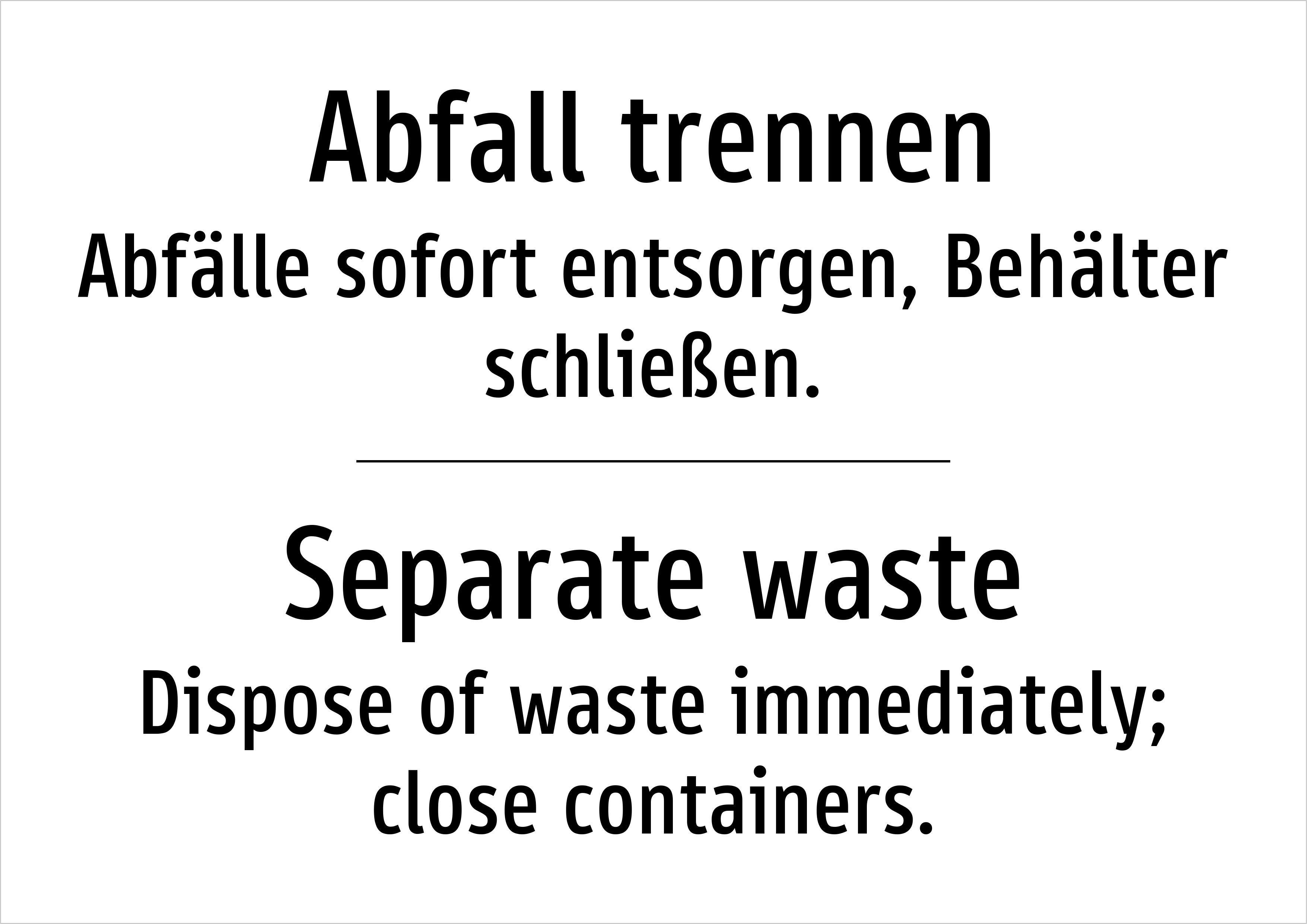 Abfall trennen - Abfälle sofort entsorgen, Behälter schließen. - Schild - Produktbild 2
