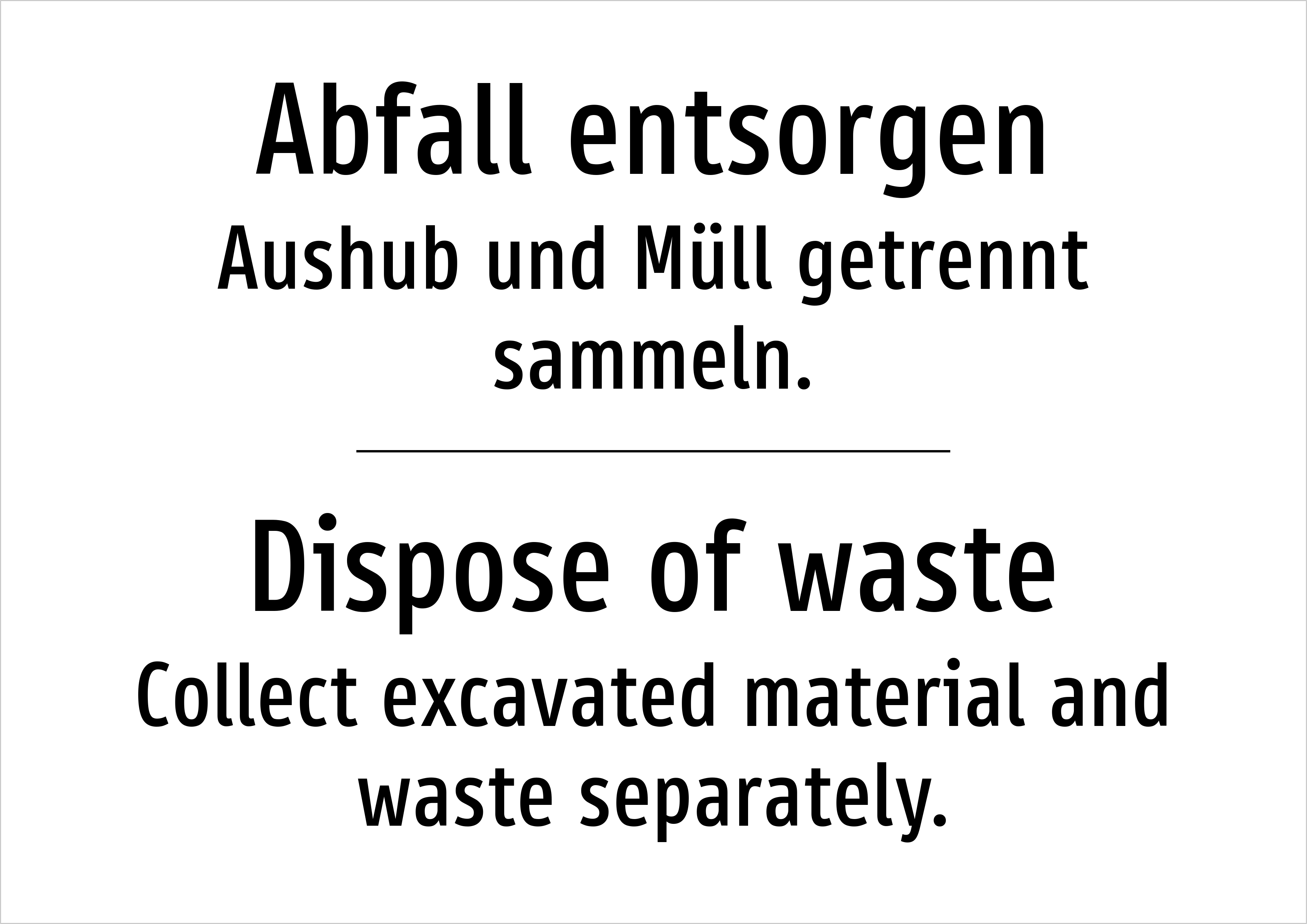 Abfall entsorgen - Aushub und Müll getrennt sammeln. - Schild - Produktbild 2