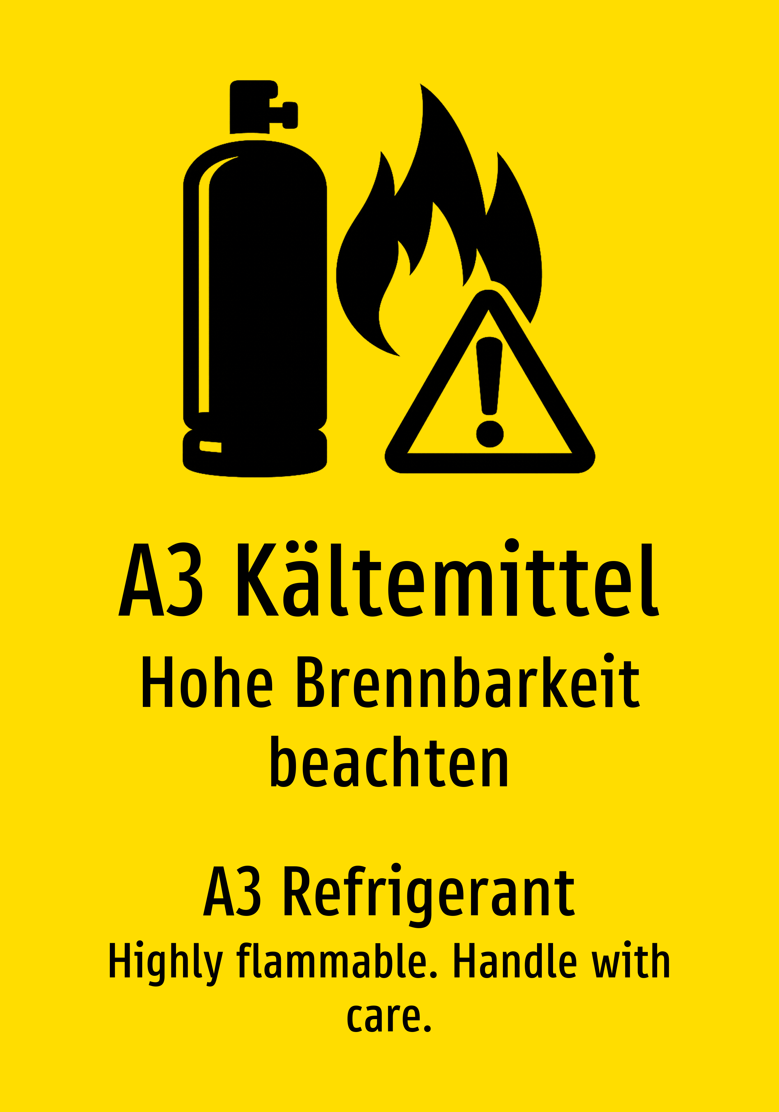 A3 Kältemittel - Hohe Brennbarkeit beachten - Schild