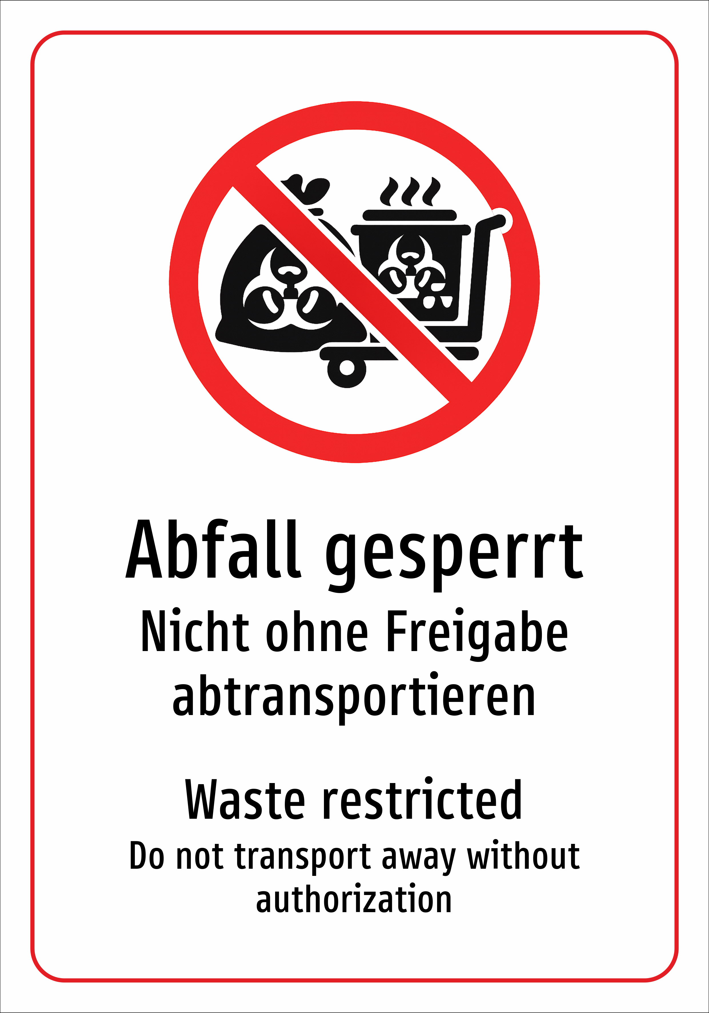 Abfall gesperrt - Nicht ohne Freigabe abtransportieren - Schild