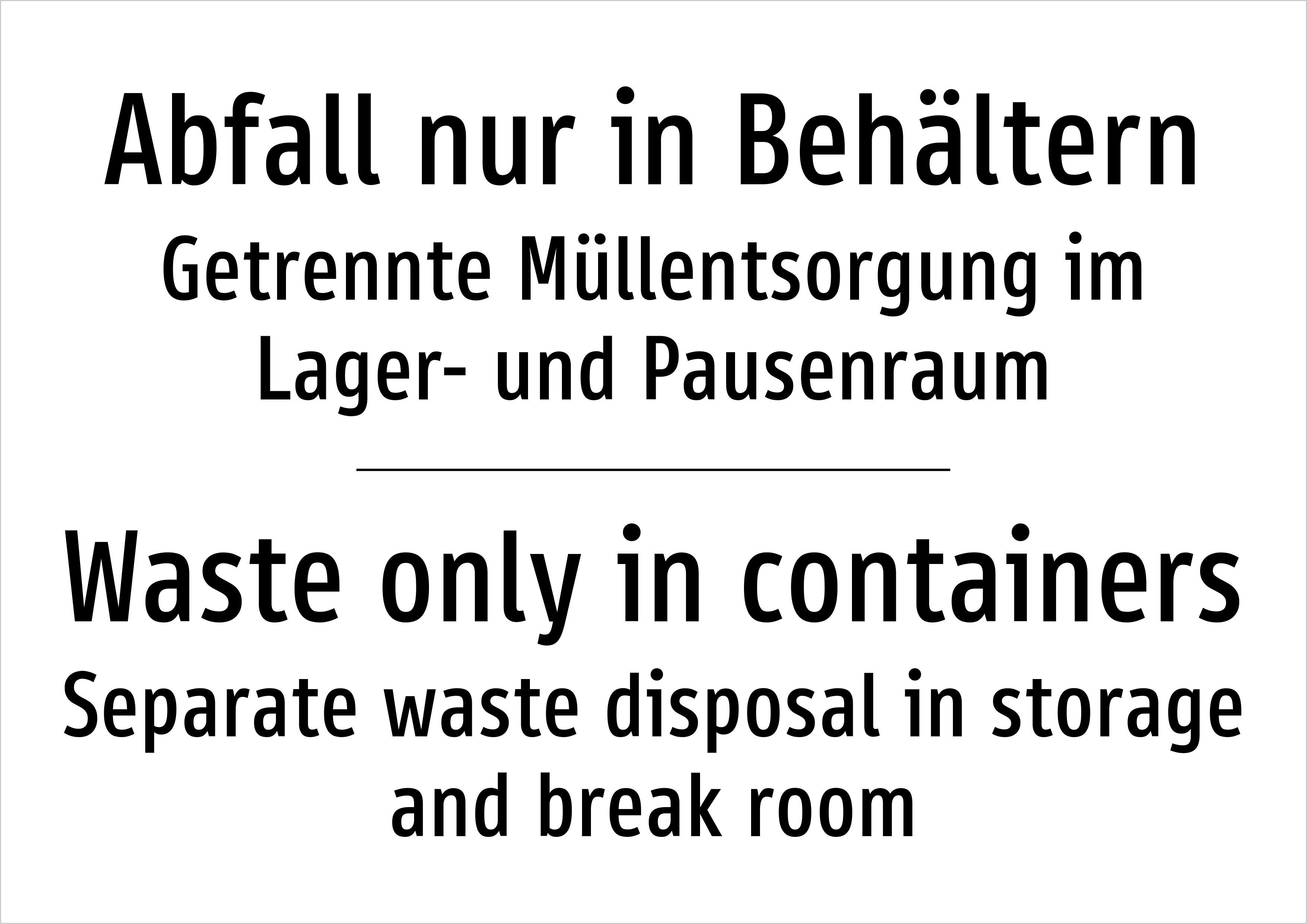 Abfall nur in Behältern - Getrennte Müllentsorgung im Lager- und Pausenraum - Schild - Produktbild 2