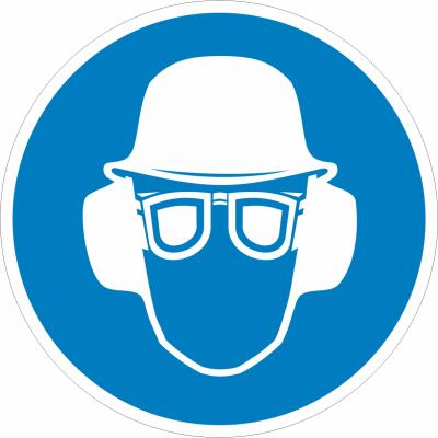 Augen-,Gehör-und Kopfschutz tragen