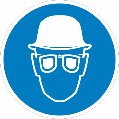 Augen und Kopfschutz tragen