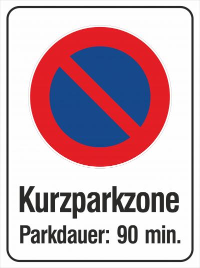 Kurzparkzone mit Text Parkdauer 90 min. §52/13e