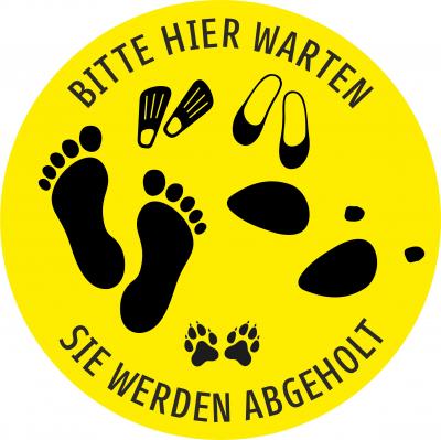 Bodenaufkleber: Bitte hier warten, Sie werden abgeholt