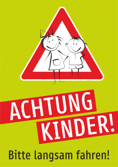 Achtung Kinder! Bitte langsam fahren! (Grün)