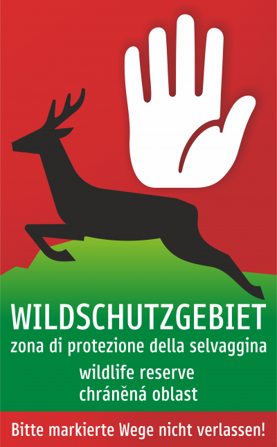 Wildschutzgebiet - Bitte markierte Wege nicht verlassen!  Ausführung mehrsprachig