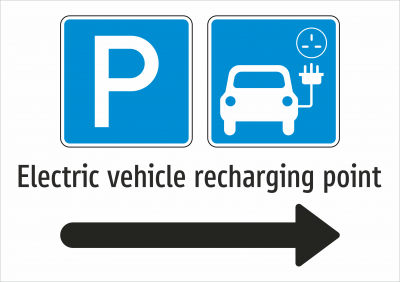 Electric vehicle recharging point mit Pfeil nach rechts