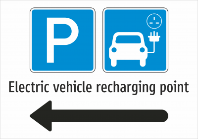 Electric vehicle recharging point mit Pfeil nach links