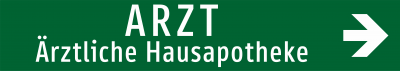 Wegweiser Arzt - ärztliche Hausapotheke Pfeil rechts