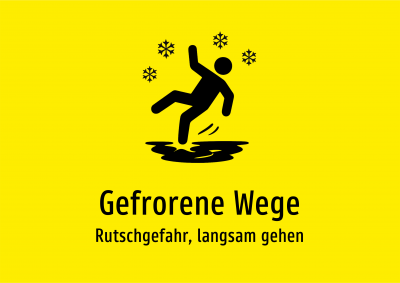 Gefrorene Wege - Rutschgefahr, langsam gehen