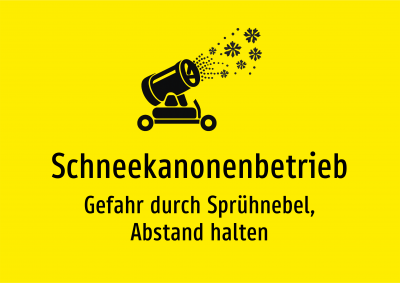 Schneekanonenbetrieb - Gefahr durch Sprühnebel, Abstand halten