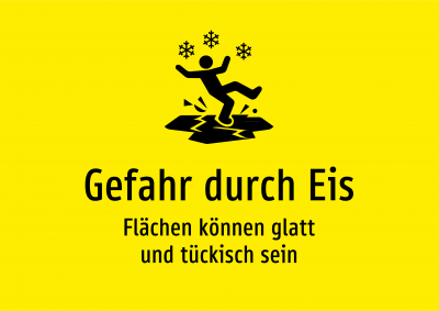 Gefahr durch Eis - Flächen können glatt und tückisch sein