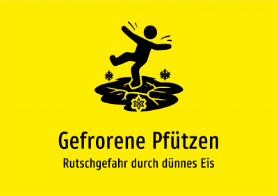 Gefrorene Pfützen - Rutschgefahr durch dünnes Eis
