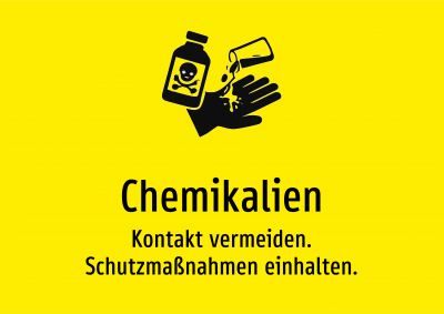 Chemikalien - Kontakt vermeiden. Schutzmaßnahmen einhalten.