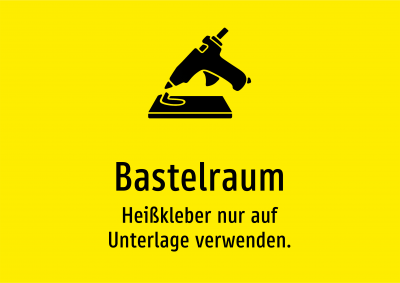 Bastelraum - Heißkleber nur auf Unterlage verwenden.