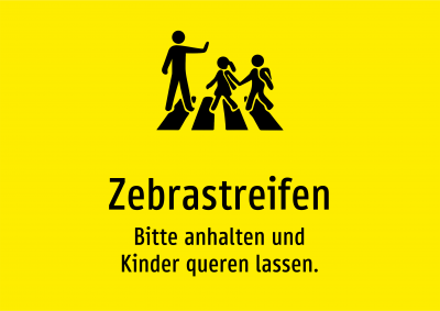 Zebrastreifen - Bitte anhalten und Kinder queren lassen.