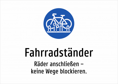 Fahrradständer - Räder anschließen – keine Wege blockieren.