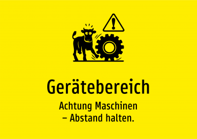Gerätebereich - Achtung Maschinen – Abstand halten.
