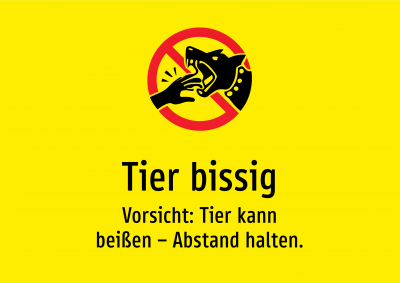 Tier bissig - Vorsicht: Tier kann beißen – Abstand halten.