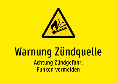 Warnung Zündquelle - Achtung Zündgefahr; Funken vermeiden