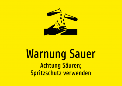 Warnung Sauer - Achtung Säuren; Spritzschutz verwenden
