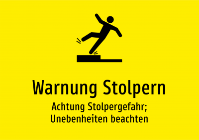 Warnung Stolpern - Achtung Stolpergefahr; Unebenheiten beachten