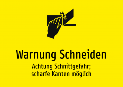 Warnung Schneiden - Achtung Schnittgefahr; scharfe Kanten möglich