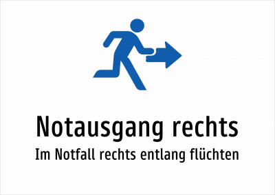 Notausgang rechts - Im Notfall rechts entlang flüchten