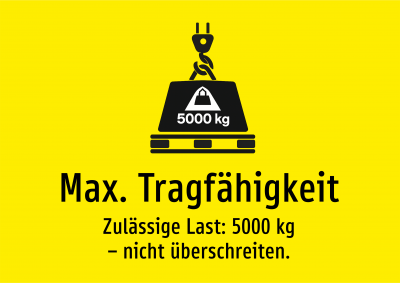 Max. Tragfähigkeit - Zulässige Last: 5000 kg – nicht überschreiten.