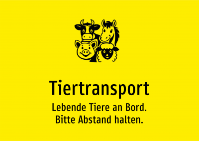 Tiertransport - Lebende Tiere an Bord. Bitte Abstand halten.