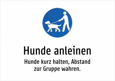 Hunde anleinen - Hunde kurz halten, Abstand zur Gruppe wahren.