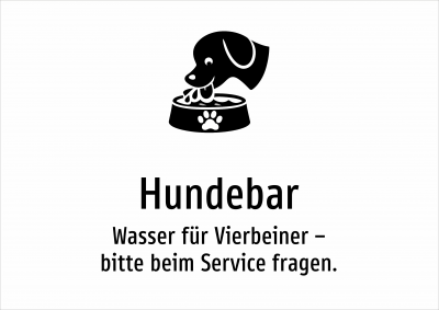 Hundebar - Wasser für Vierbeiner – bitte beim Service fragen.