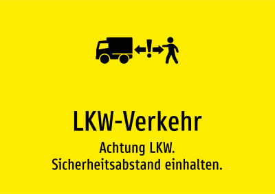 LKW-Verkehr - Achtung LKW. Sicherheitsabstand einhalten.
