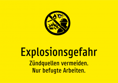 Explosionsgefahr - Zündquellen vermeiden. Nur befugte Arbeiten.