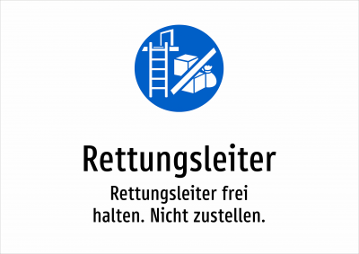 Rettungsleiter - Rettungsleiter frei halten. Nicht zustellen.