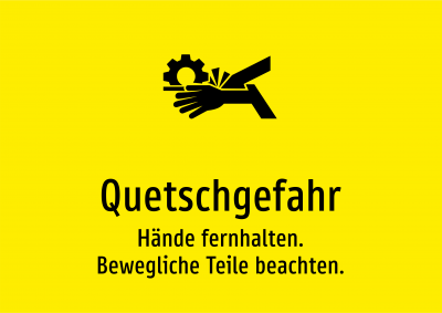 Quetschgefahr - Hände fernhalten. Bewegliche Teile beachten.